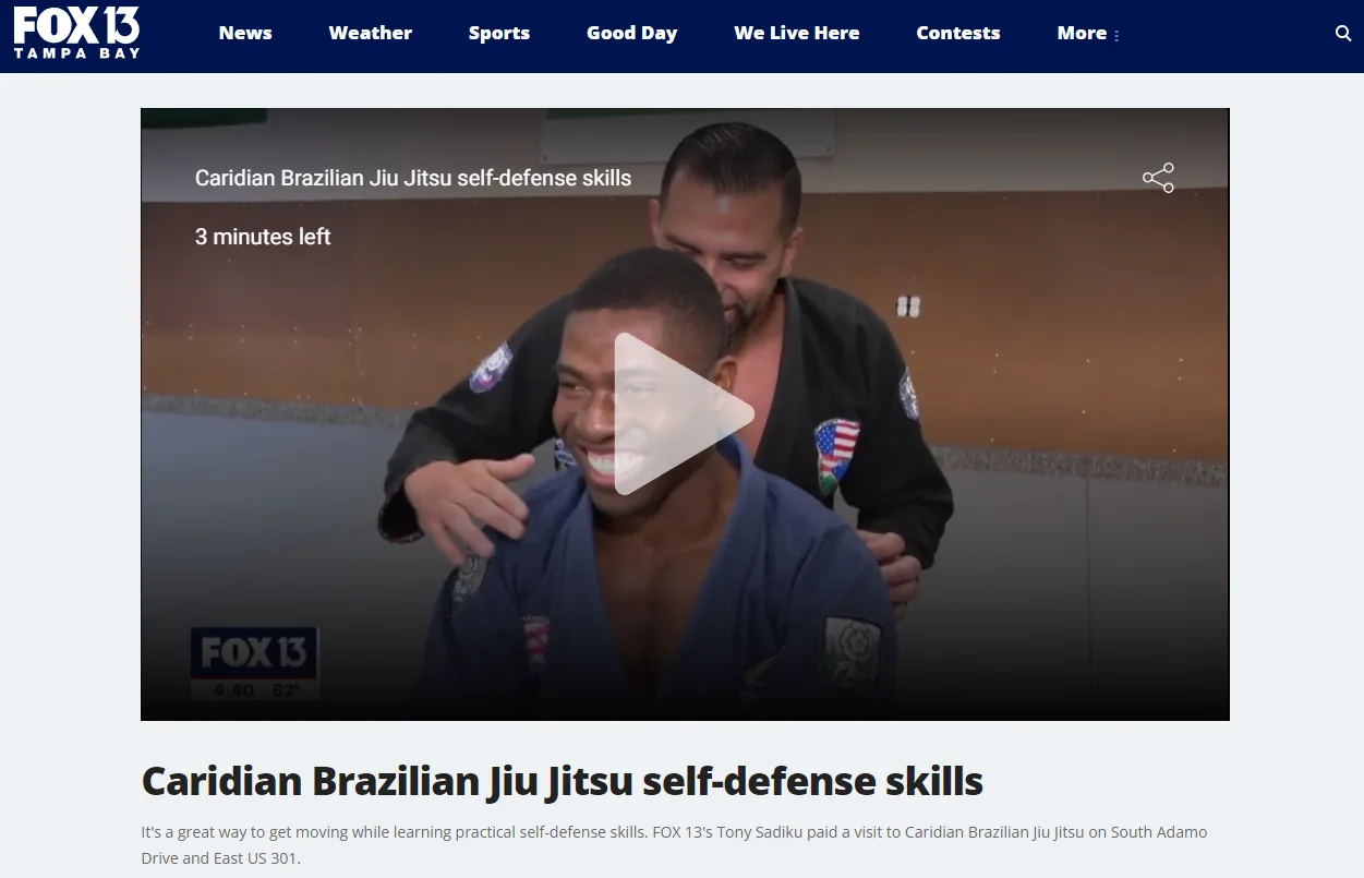 Fox 13 Tampa Bay segment titled Caridian Brazilian Jiu Jitsu self-defense skills