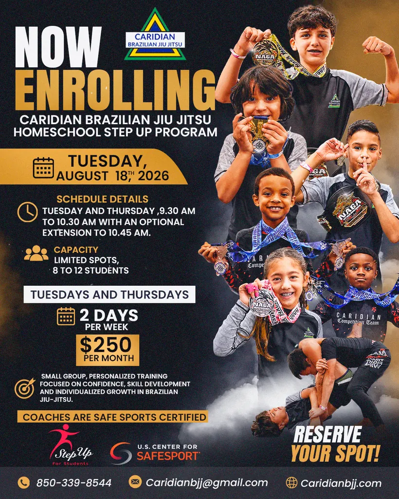 Step Up Program flyer for the Caridian homeschool jiu-jitsu class